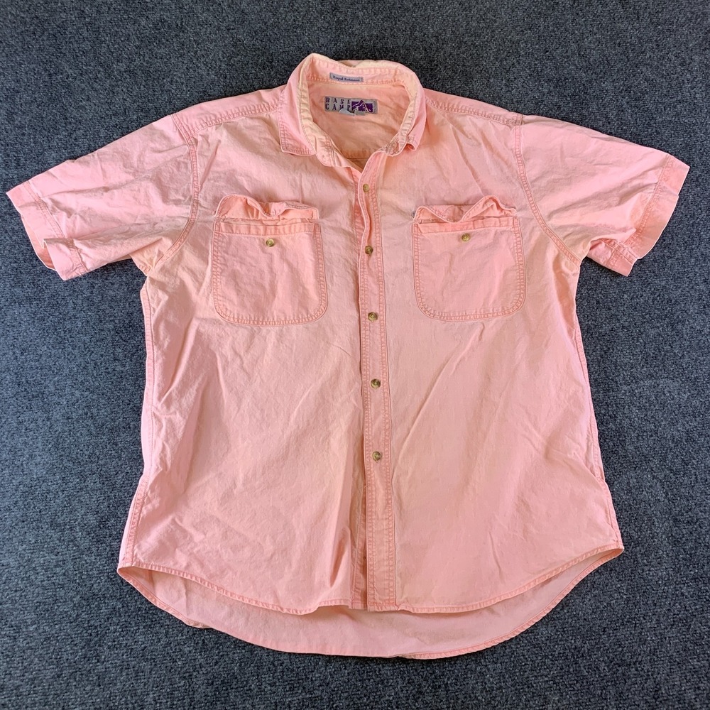 Royal Robbins Base Camp Shirt Mens XL Pink Good Short Sleeve Pleated Pockets
